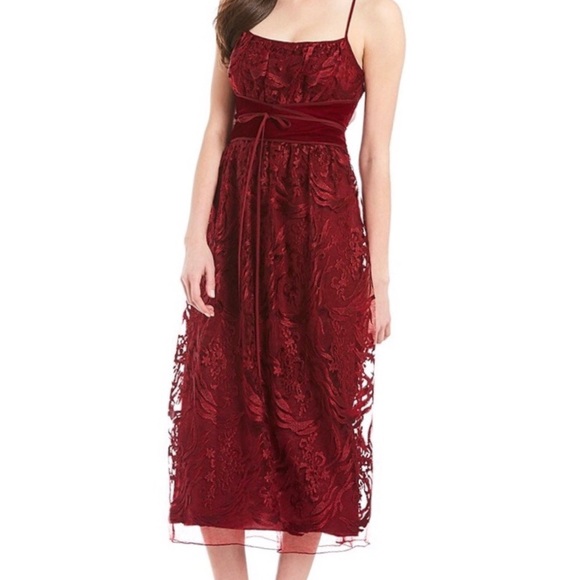 Max Studio Cranberry Velvet & Lace Dress. Size 10 - Picture 1 of 8